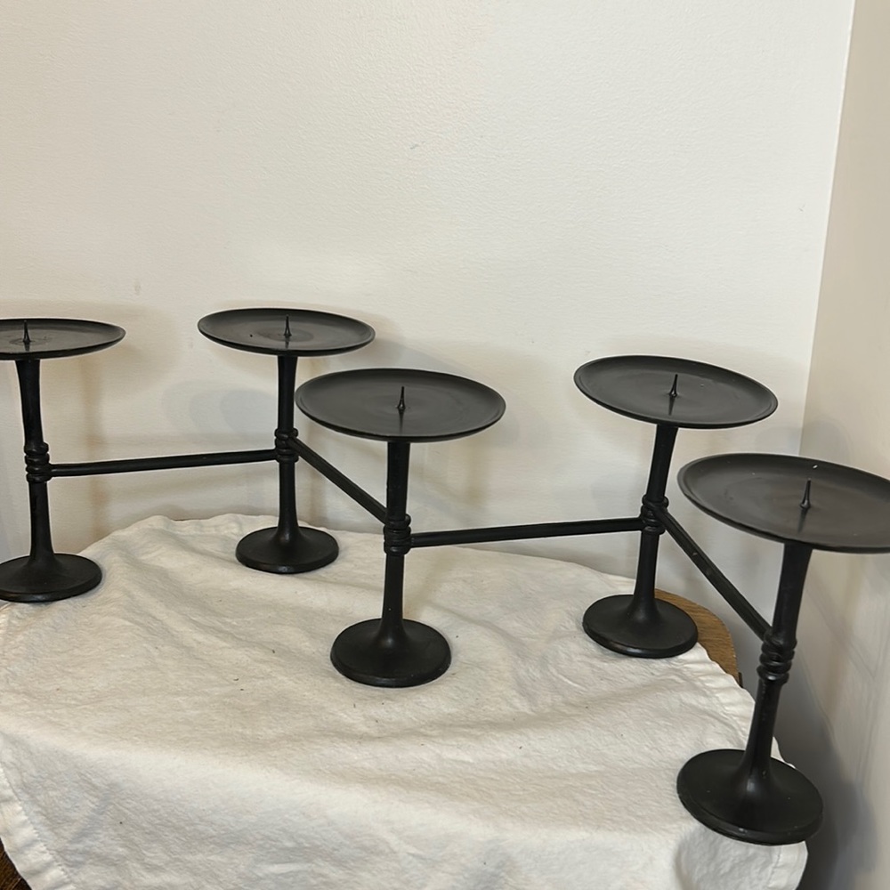 Pottery barn cast iron expandable candle holder, holds Pilar candle holder